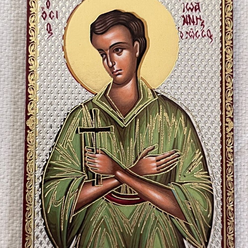 Saint John the Russian metal icon like new with gilding and silvering, magnetic