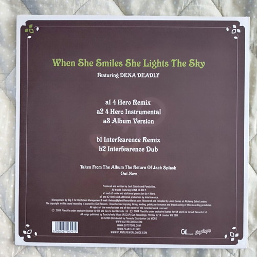 Plant Life Featuring Dena Deadly When She Smiles She Lights The Sky 12" vinyl like new, electronic
