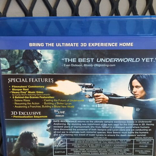Underworld Awakening Blu-ray 2D - 3D like new, subtitles