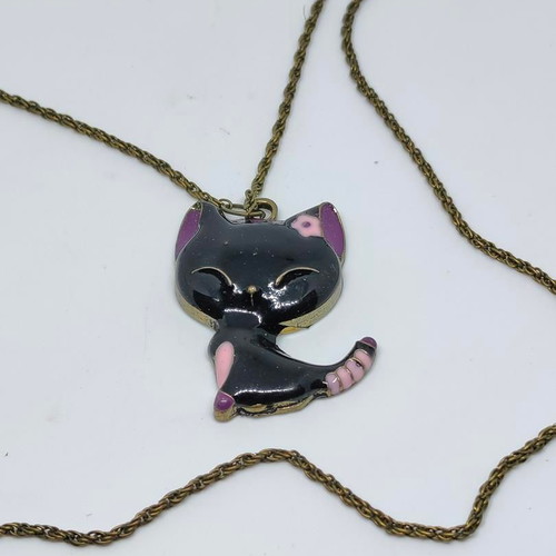 Black Cat Necklace with Enamel Details like new