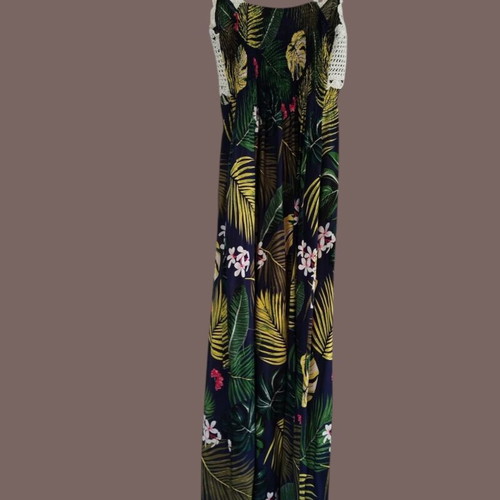 Miss Good boho maxi summer dress with crochet bust and tropical print, size XXL