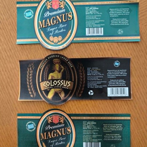 Rhodes Beer Labels Colossus and Magnus set of 3 new