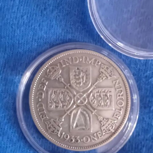 British silver coin 1 Florin 1933 used, George V
