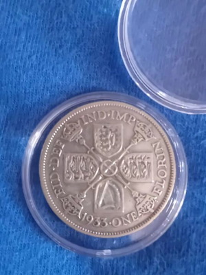 British silver coin 1 Florin 1933 used, George V