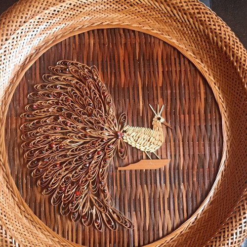 Vintage Boho Wall Decor 43cm Handmade Rattan Peacock