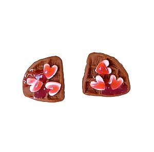 Σκουλαρίκια καρφωτά βάφλες σοκολάτα με ροζ καρδιές με πολυμερικό πηλό