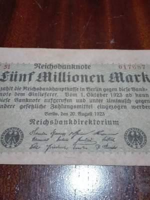 5,000,000 Mark German banknote used, 1923