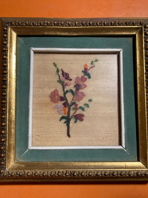 Framed handmade floral embroidery used with gold frame