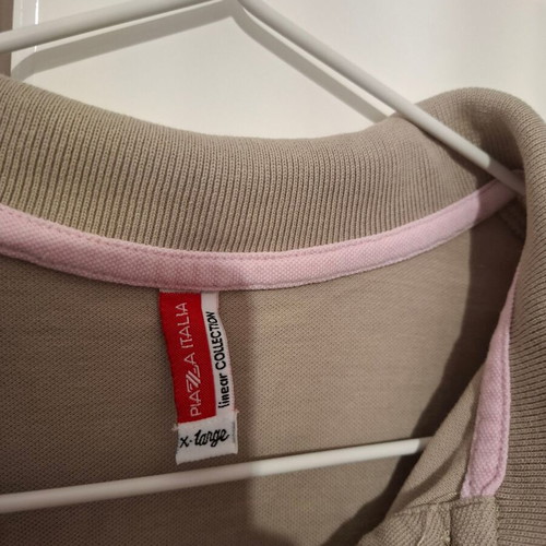 Piazza Italia Polo Shirt new, beige with pink details, size L