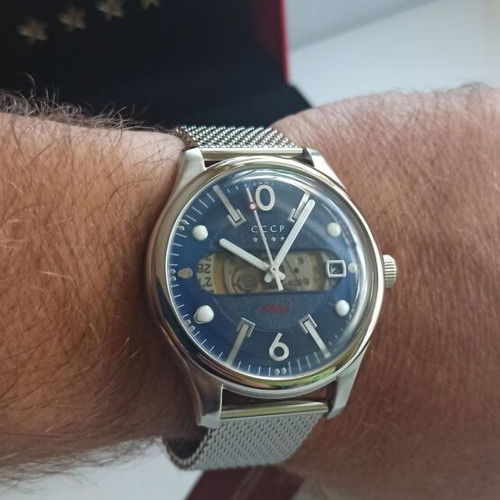 Slava men's automatic watch new, blue dial, stainless steel
