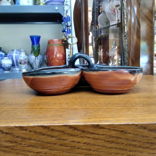 Clay Tabletop Nut Bowl with 3 Compartments and Handle like new