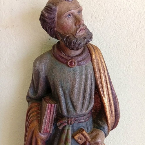 Wood sculpture used, hand-painted, 65 cm with gilding