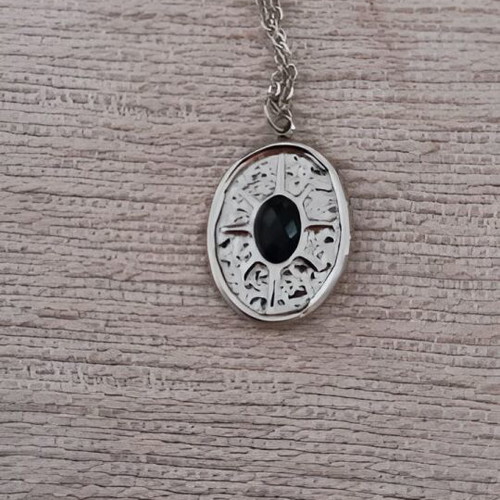 Steel pendant oval with black stone, like new