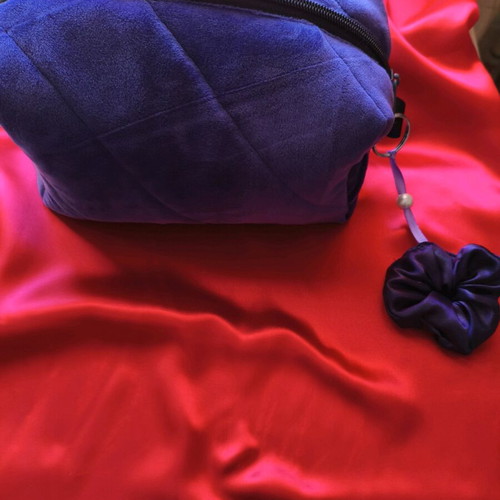 Handmade toiletry bag new, purple velvet, lined 40x33cm