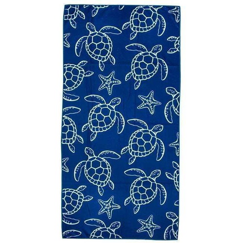 Beach towel with turtle design dark blue 75x150 cm