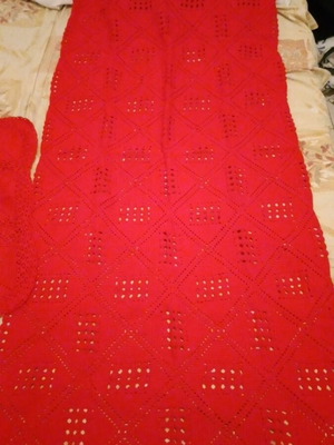 Handmade red knitted blanket 180cm x 80cm new