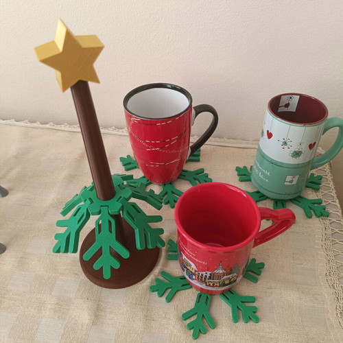 Christmas tree coaster for 4 glasses, new