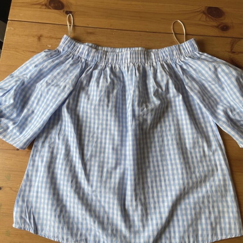A-Style women's summer blouse checked ciel-white like new, S