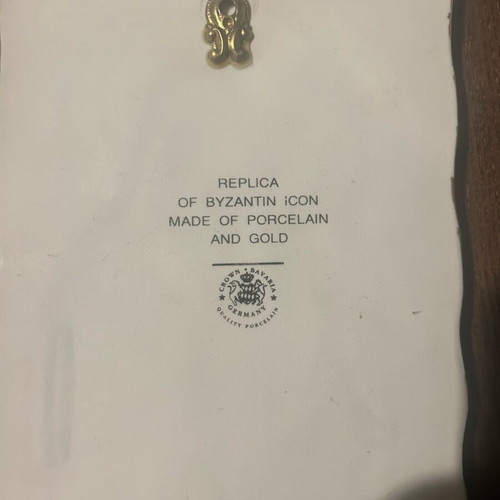 Icon of Virgin Mary with Child porcelain and gold like new