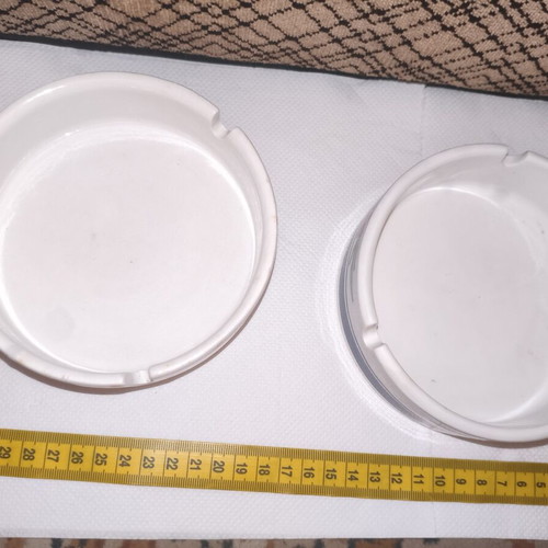 Vintage handmade ceramic ashtrays set of 2, traditional Greek decoration