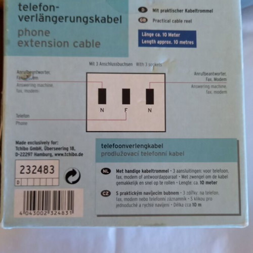 Telephone extension cable 10m with 3-position reel like new