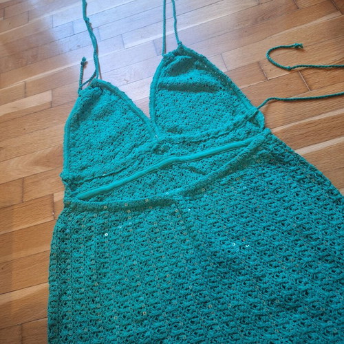 Top Piece Backless Knitted Dress with Sequins like new, green, size S