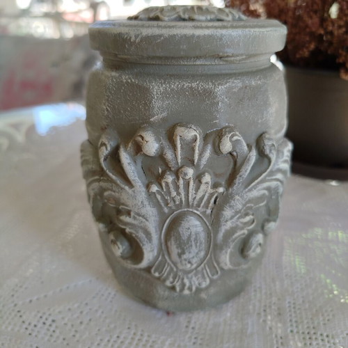 Decorative vase with lid baroque style upcycled glass art like new