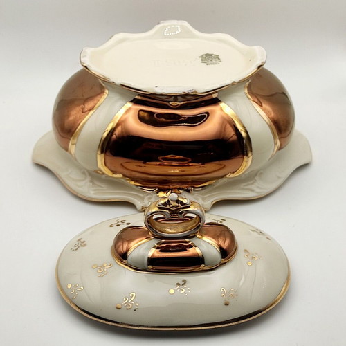 Vintage Gerold and Co Tettau Bavaria fondue dish 1960 cream bronze and gold colors