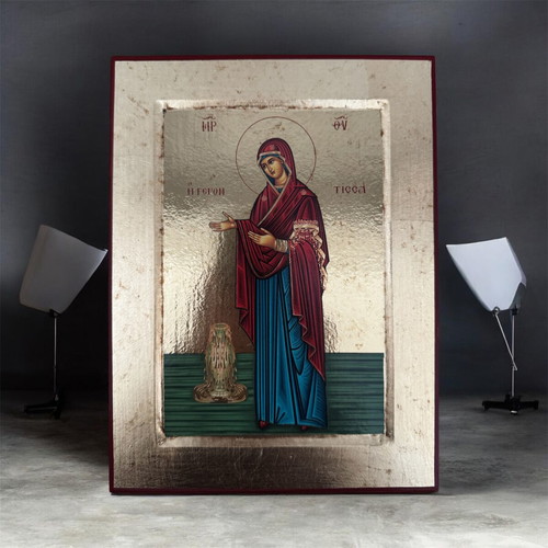 Byzantine Icon Panagia Gerontsisa new, 18x23 cm, gold background
