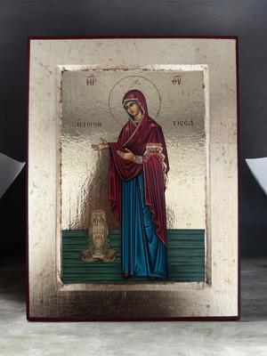 Byzantine Icon Panagia Gerontsisa new, 18x23 cm, gold background