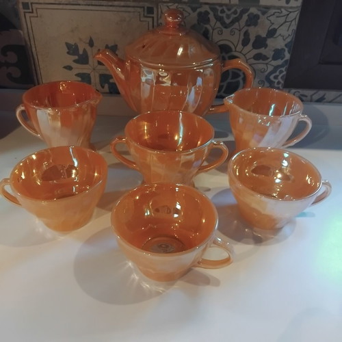 Anchor Hocking Fire-King vintage σετ τσαγιού με απόχρωση Peach Lustre
