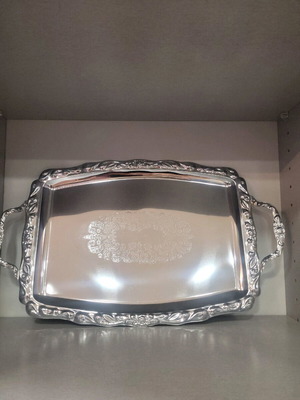 Silver-plated tray with embossed design