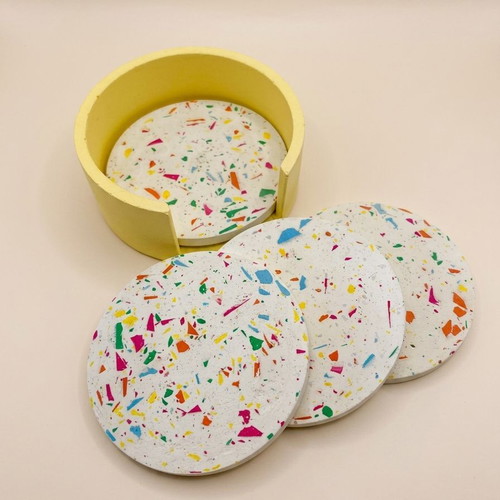 Terrazzo Concrete Coasters Set of 4 with Holder new, handmade