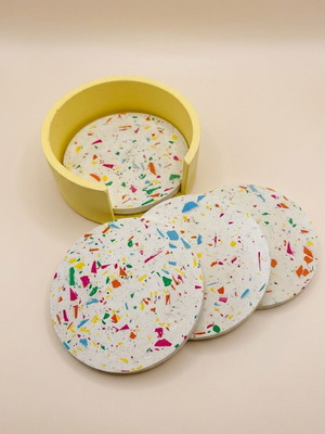 Terrazzo Concrete Coasters Set of 4 with Holder new, handmade