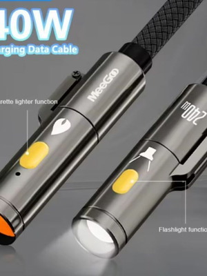 240W Type C to Type C Cable with Lighter and Light, new