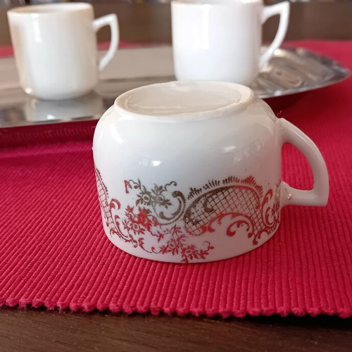 Vintage coffee cup set used, four cups with saucer