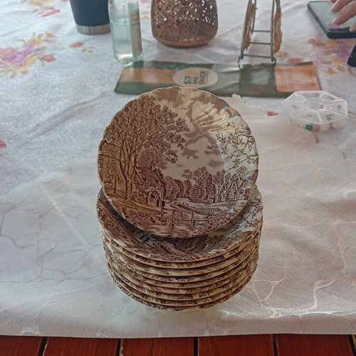 Johnson Brothers Cotswold Brown vintage plate and bowl set, 1979