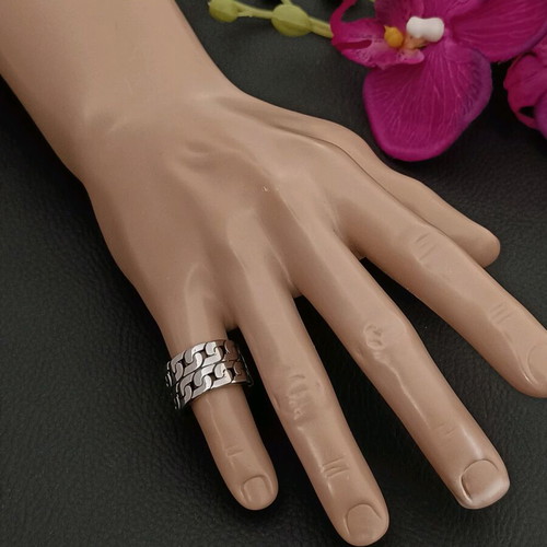 Stainless steel double chain ring new, silver