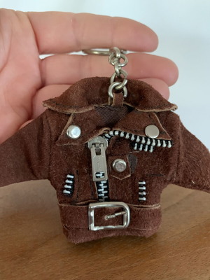 Keychain leather jacket miniature new, suede tan color