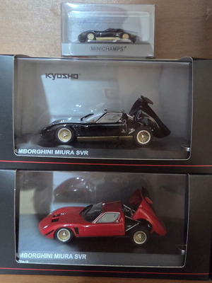 Kyosho Lamborghini Miura SVR 1:43 and Minichamps 1:87 scale models