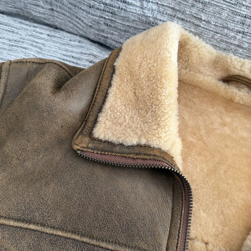 Leather jacket, beige, men's medium-large