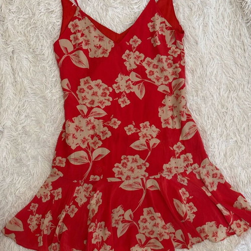 Pinko dress red with beige flowers like new, size XL, 100% silk