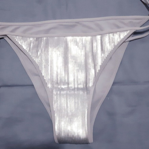 Zara Glamour bikini slip with sequins, silver, size M