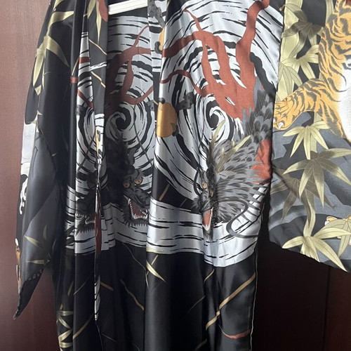 Ichiban Japanese satin kimono with dragon and tiger print