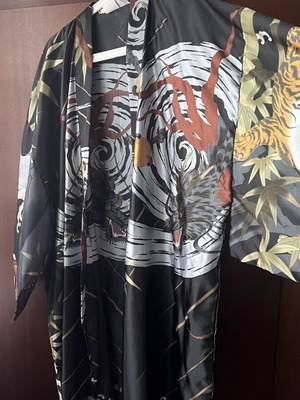 Ichiban Japanese satin kimono with dragon and tiger print