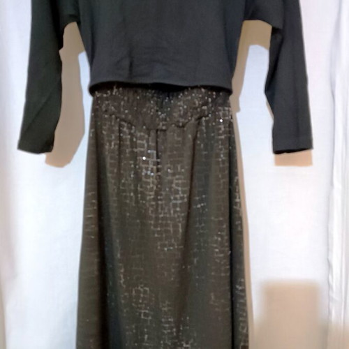 Midi strapless dress with integrated cotton bolero, like new, black with silver