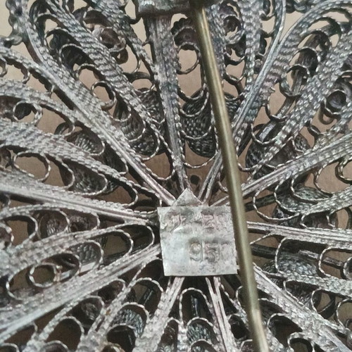 Silver filigree vintage brooch used, Ioannina craftsmanship, large