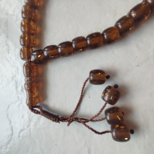 Komboloi 33 Beads New, Handmade, Cognac Color, Mastic Resin