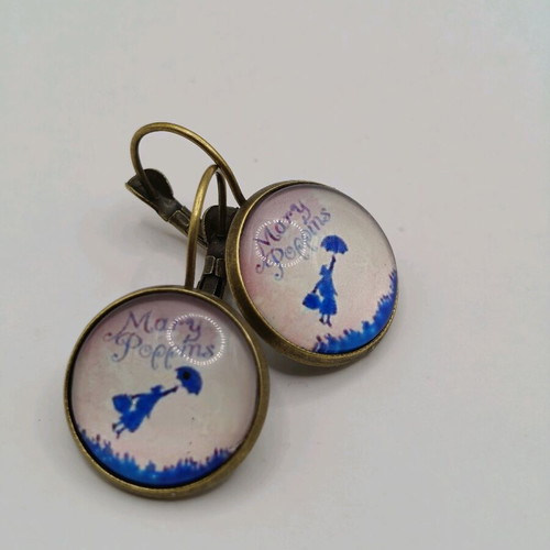 Mary Poppins earrings blue and purple, new