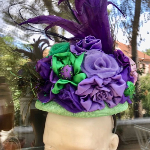 Fascinator hat new, handmade with silk fabrics and feathers